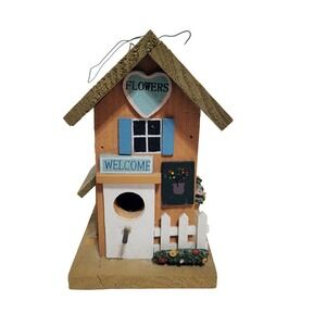 Decorative Rustic Birdhouse Welcome Flowers Garden Decor Hanging Ornament